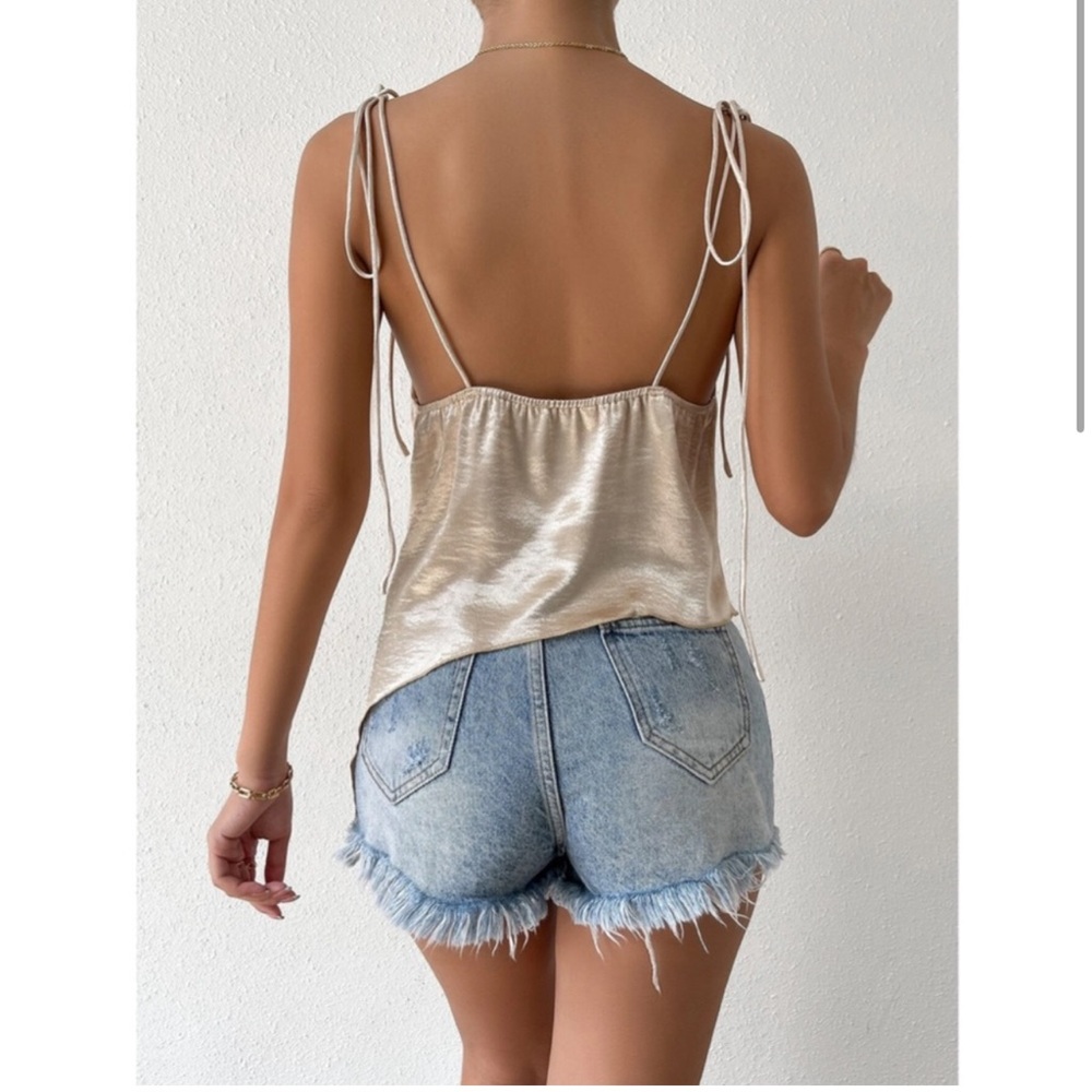 Black Color Glamorous Cowl Neck Tie Strap Camisole Top - Picture 10 of 16